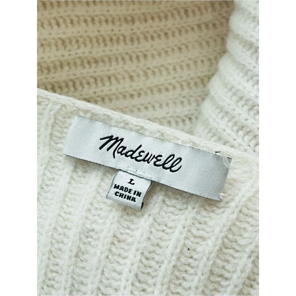 Madewell Oversized Slouchy Merino Wool Ribbed Knit Sweater Cream Large